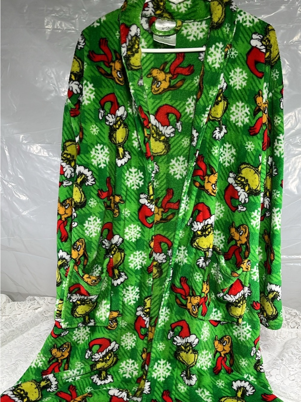 Festive Green Holiday Print Max Bathrobe-NO Tie